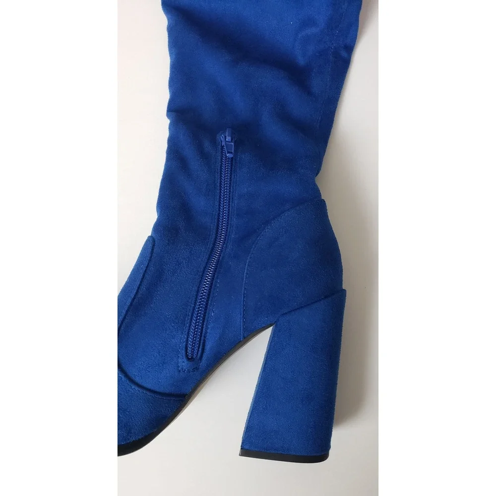 Jessica Simpson Brixten Cobalt Blue Faux Suede Over The Knee Boots 7.5M Glam